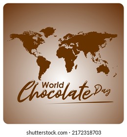 World Chocolate Day July 7. Simply Chocolate World Map. Minimalist Web Banner, Wallpaper World Chocolate Day Vector Illustration. Flat Design. Simple Square Design.