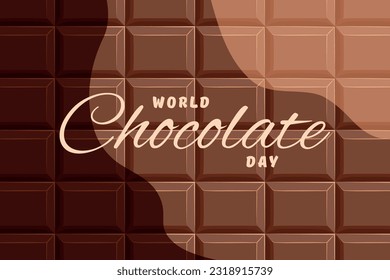 World Chocolate Day July 7 text on the background of a chocolate bar. Conceptual greeting card with black, milk and white chocolate. Typographic design, horizontal vector banner for email distribution