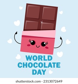 World Chocolate Day with Kawaii Chocolate on blue