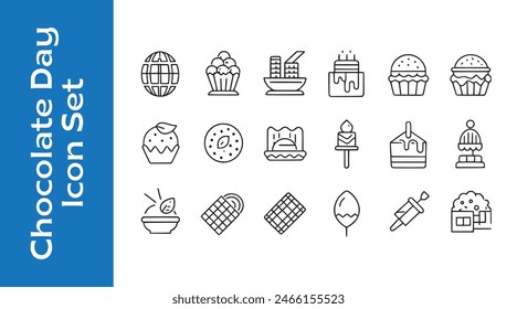 World chocolate day line icon set with outline vectors.