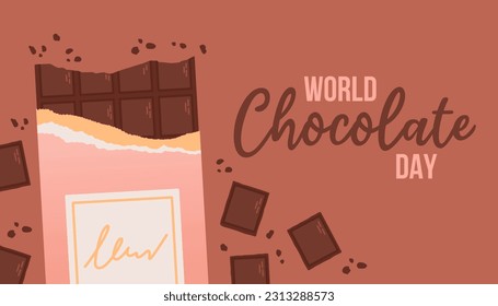 World chocolate day postcard or banner. Hand drawn Happy Chocolate day banner with text. EPS 10