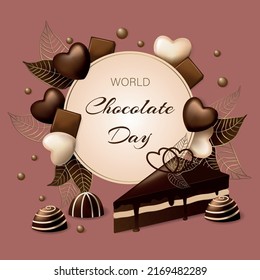 World Chocolate Day Postcard, flyer, banner, etc. Realistic style.