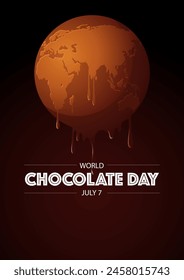 World Chocolate Day poster, adorned with elegant typography and a melted Earth made by chocolate, perfect visual to celebrate the occasion