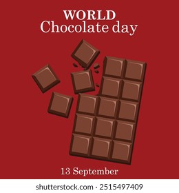 world chocolate day poster design, chocolate text vector, chocolate bar vector illustration ,13 September. eps file.