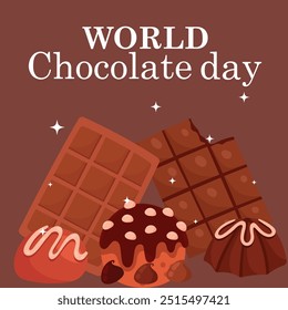 world chocolate day poster design, chocolate text vector, chocolate bar vector illustration ,13 September. eps file.