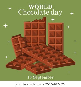 world chocolate day poster design, chocolate text vector, chocolate bar vector illustration ,13 September. eps file.