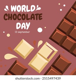 world chocolate day poster design, chocolate text vector, chocolate bar vector illustration ,13 September. eps file.