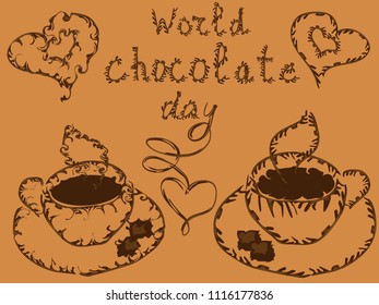 World Chocolate Day. Poster with an inscription and an elegant cup of hot chocolate