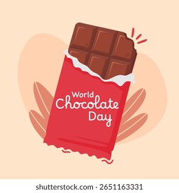 Dia Mundial do Chocolate, ilustração plana de barra de chocolate embrulhada vermelha 