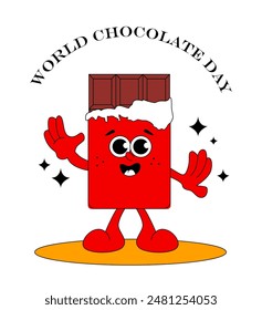 World Chocolate Day. Retro Character. Design for a Banner, Poster or Postcard. Vector Illustration.