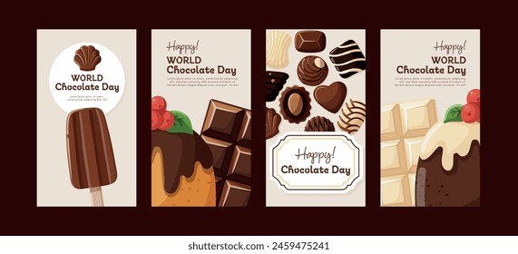 World chocolate day. Set of four banner templates. Sweet dessert