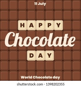 World Chocolate Day. Text with blocks of chocolate. 11 july.  Brown color. For banners, greeting cards, wallpapers. - Vector