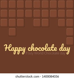 World Chocolate Day. Text with blocks of chocolate. 11 july. Brown color. For banners, greeting cards, wallpapers. - Vector