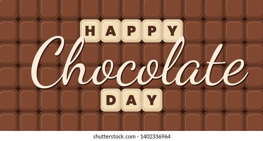 World Chocolate Day. Text with blocks of chocolate. 11 july. Brown color. For banners, greeting cards, wallpapers. - Vector