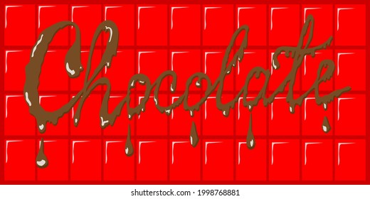 Día Mundial del Chocolate. El texto está escrito a mano. Inscripción con chocolate con goteo. Sobre un fondo rojo brillante.