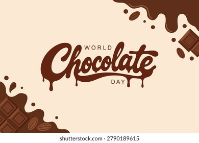World Chocolate Day typography featuring  chocolate splashes. Vector Illustration.