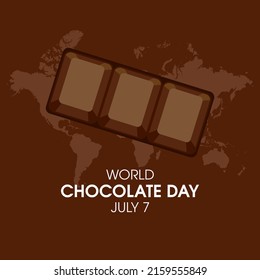 World Chocolate Day vector. Chocolate bar icon vector. Chocolate and world map on a brown background. Chocolate Day Poster, July 7. Important day