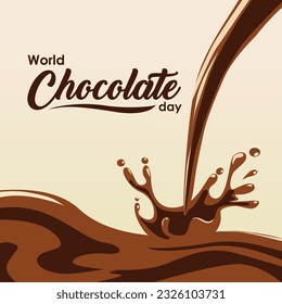 Vector del Día Mundial del chocolate. Diseño con escritura a mano de chocolate y salpicaduras de chocolate cremoso. Vector Hari coklat dunia