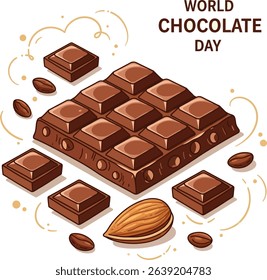 World Chocolate Day Vector Illustration with Almonds and Coffee Beans