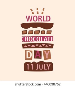 World Chocolate Day. Vector illustration. 11 july. White background. Brown color