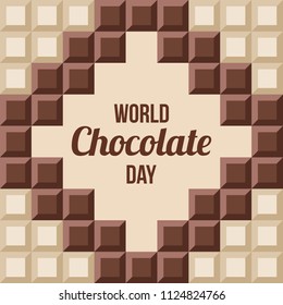 World Chocolate Day.11 July. Сhocolate bars with text inside. Design for poster, banner, greeting card. Seamless background. Vector color illustration.