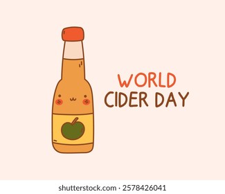 World Cider Day. Illustrations of a cute Apple Cider bottle. Vector illustration