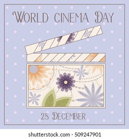 World cinema day background with clapperboard vintage