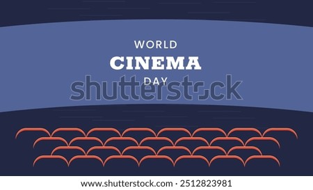 World Cinema Day horizontal banner. December 28. Retro colors. Minimal holiday concept. Template for background, social media post, web banner, card, poster with text inscription. Camera film