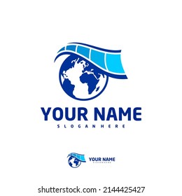World Cinema logo vector template, Creative Film Strip Cinema logo design concepts