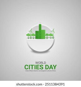 Día Mundial de las Ciudades, concepto creativo. Ilustración 3D.