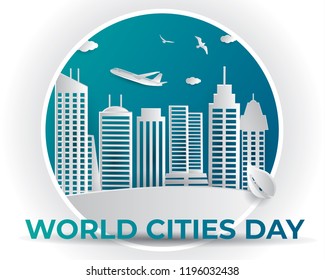 world cities day illustration vector,world cities day paper art illustration vector,cities day illustration vector