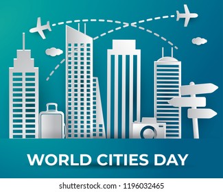 world cities day illustration vector,world cities day paper art illustration vector,cities day illustration vector