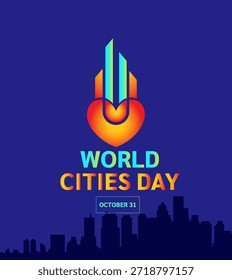 Ilustración vectorial del Día Mundial de las Ciudades. 31 de octubre. Conveniente para la tarjeta de felicitación, el cartel y el Anuncio

