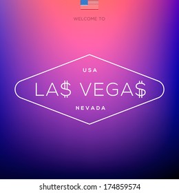 World Cities labels - Las Vegas. Blurred colorful background. Vector illustration. 