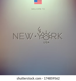 World Cities labels - New York. Blurred colorful background. Vector illustration. 