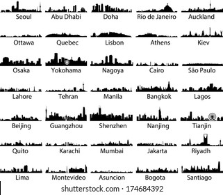 world cities skylines silhouettes vector collection