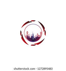 World with city icon templates, vector logo technology for business corporate, elements, illustration