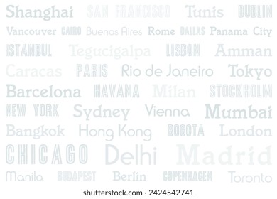 World city names design. Travel destination grey concept for a doormat, tablecloth or bedsheet.