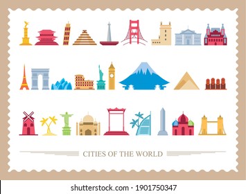 World city stamps symbol set design, Travel tourism and tour theme Vector illustration