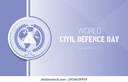 World Civil Defence Day poster with a triangular symbol in the center of a globe surrounded by strings of rice