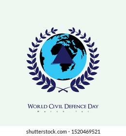 World Civil Defence Day with a symbol of rice surrounding the earth and a triangular symbol