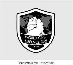 world civil defense day badge logo with bind hands for institution group organization celebrate etc