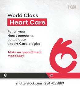 World Class Heart Care, Best Cardiologist, Doctor, Medical Poster Design Template 