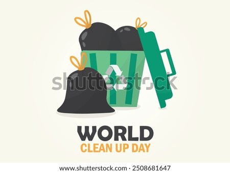 World Clean Up Day. Concept with Recycling Bin and Garbage Bags Illustration. Waste management. Environmental illustration. Recycling concept. Clean up	