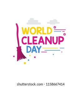 world clean up day cute typography vector. Celebration of environmental hygiene in the world. broom element. 