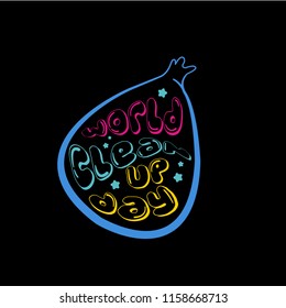 world clean up day cute typography vector. Celebration of environmental hygiene in the world. plastic bag elements.
