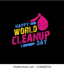 World Clean Up Day Cute Typography Vector. Celebration Of Environmental Hygiene In The World. Plastic Bag Elements.
