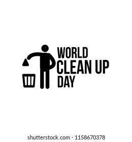 world clean up day cute typography vector. Celebration of environmental hygiene in the world. trash cans elements.