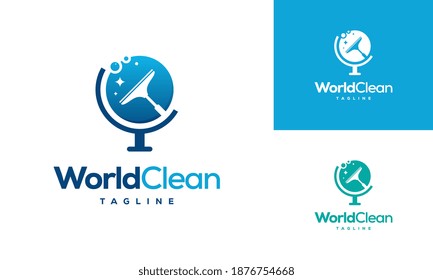 Plantilla del logotipo de World Clean eco, concepto de diseños del logotipo de Global Clean, logotipo del servicio de limpieza
