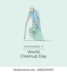 World Cleanup Day. Line art design. Environment design. Good for celebration template usage. Continuous line. eps 10.